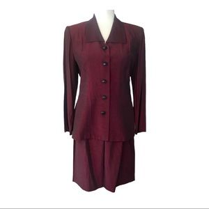 D.J. SUMMERS Skirt Suit Jacket Skirt Set Sz 8P Deep Red Plum Vintage USA.